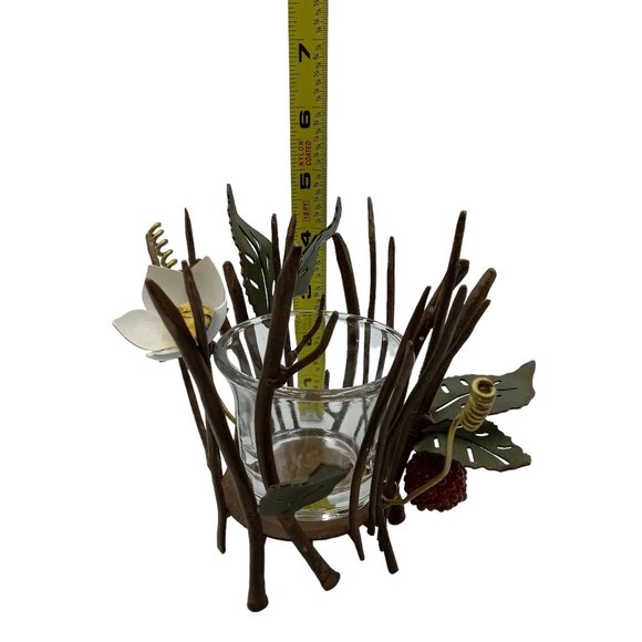 Vintage Figi Graphics Metal Sculpted Floral Votive Candle Holder, Glass Insert, - Picture 9 of 10